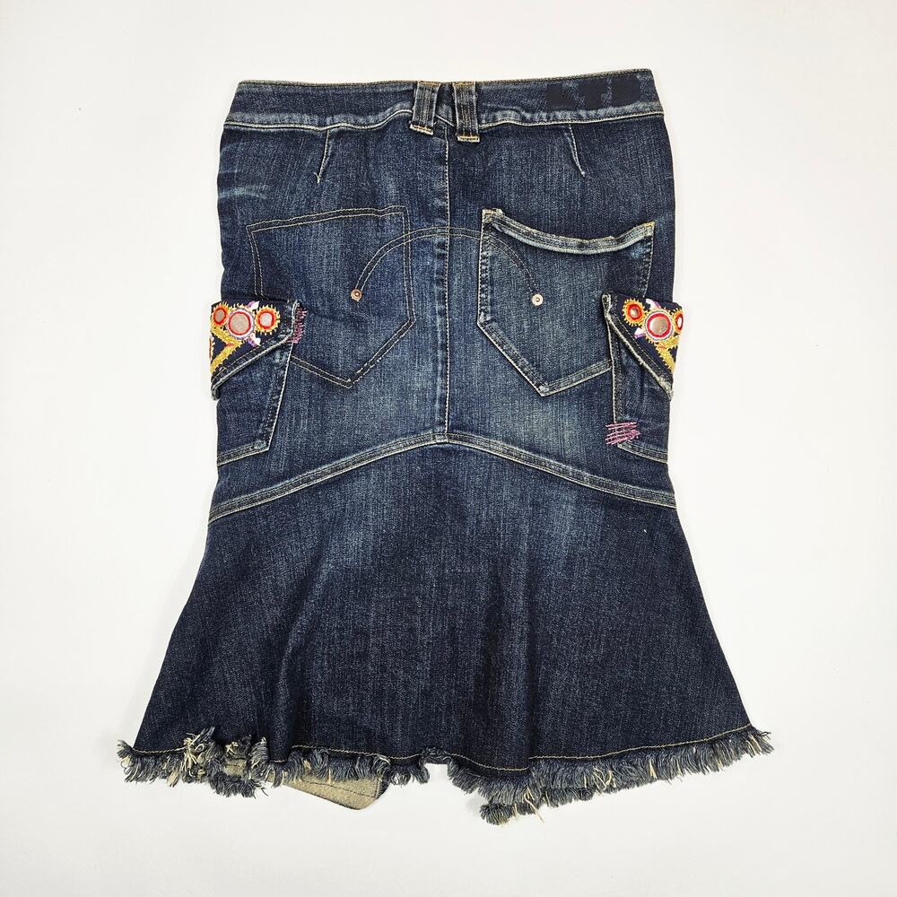 Y2k Euro Fornarina Denim Skirt Knee Length Embellished Boho - Size 11 - Picture 5 of 8